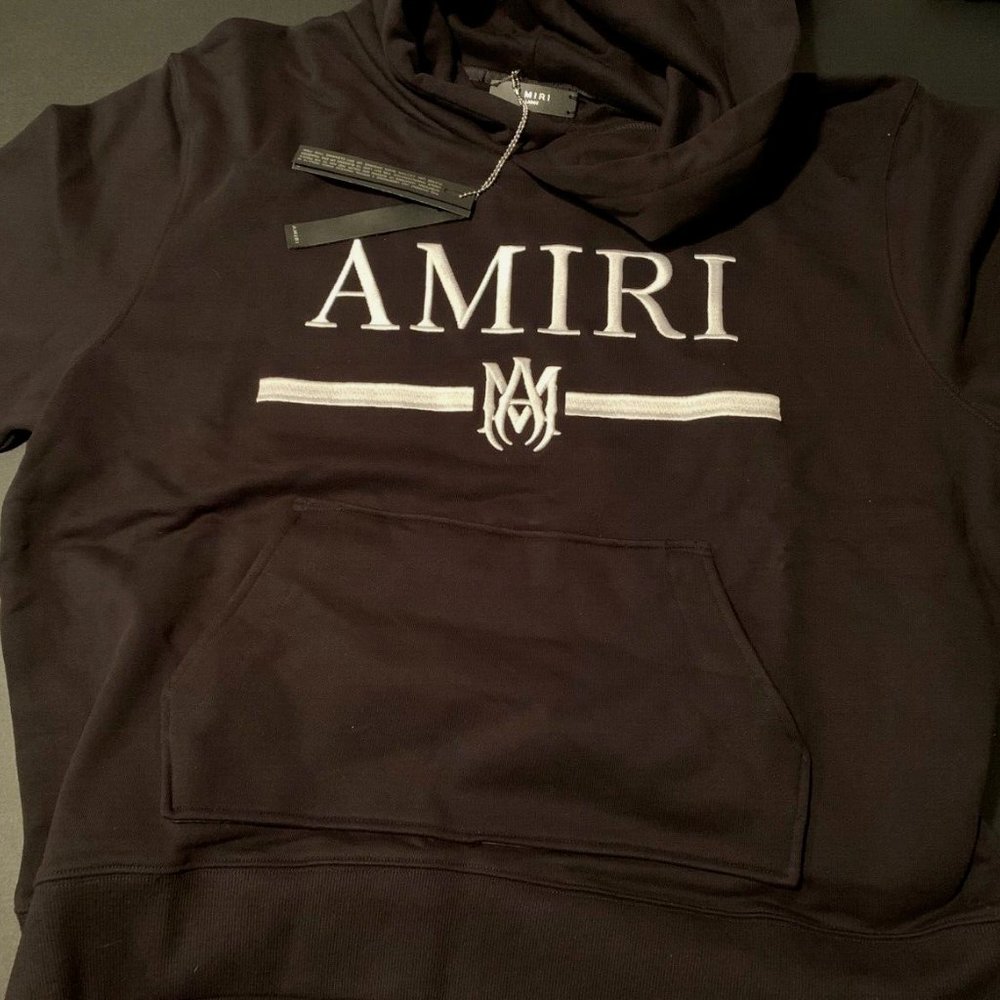 AMIRI MA BAR LOGO Embroidered Hoodie Black Size L New 100% Cotton - Picture 7 of 14